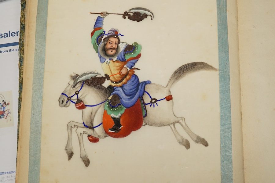 Chinese school, 19th century, an album of ten pith paintings of warriors on horseback